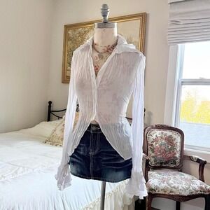 white ruffle sleeve top  y2k bebe white ruffle sleeve blouse size small